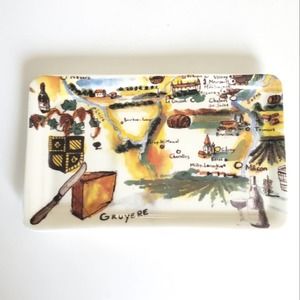 Williams Sonoma Ceramic Painted Cheese Plate Rectangle Gruyere Serving Dish